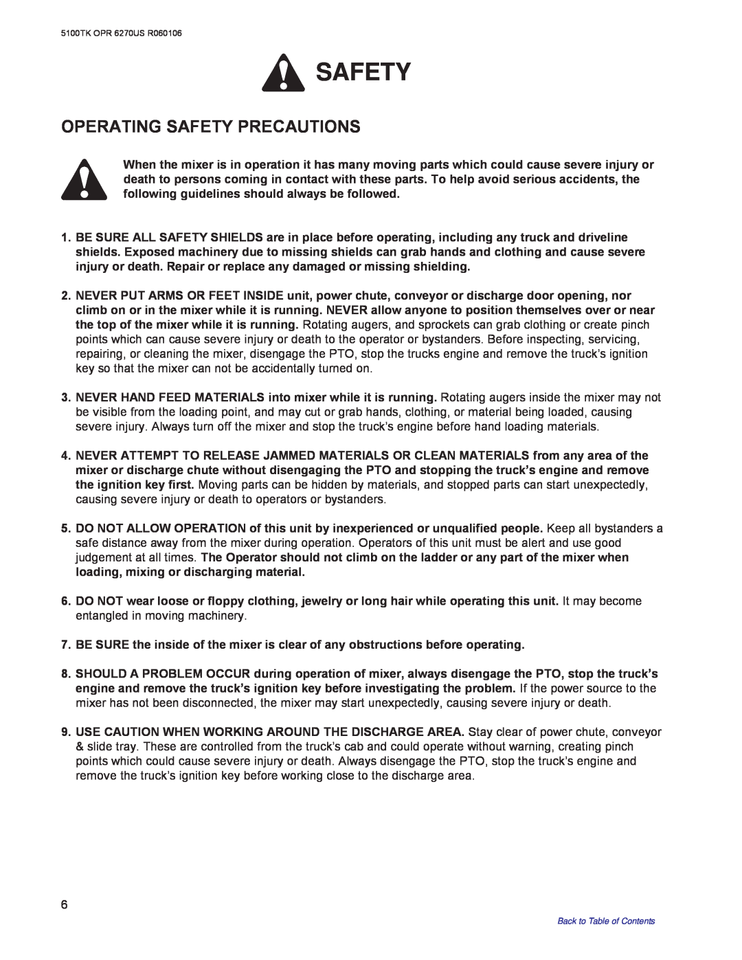 Kuhn Rikon 5100 instruction manual Operating Safety Precautions 