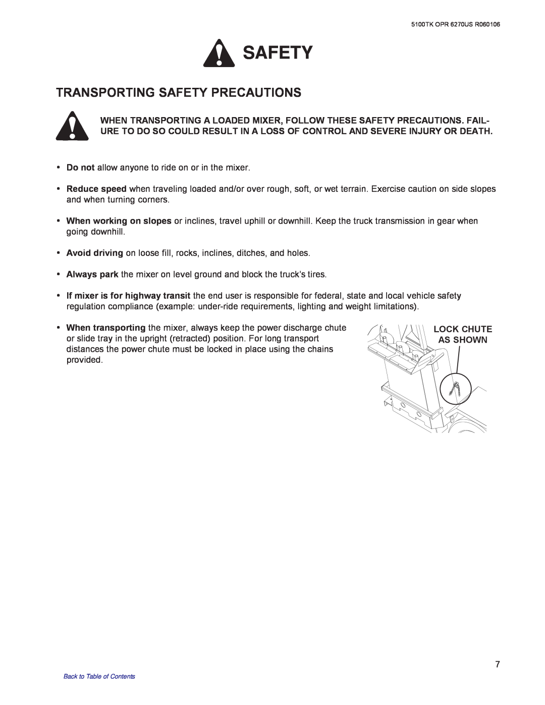 Kuhn Rikon 5100 instruction manual Transporting Safety Precautions 
