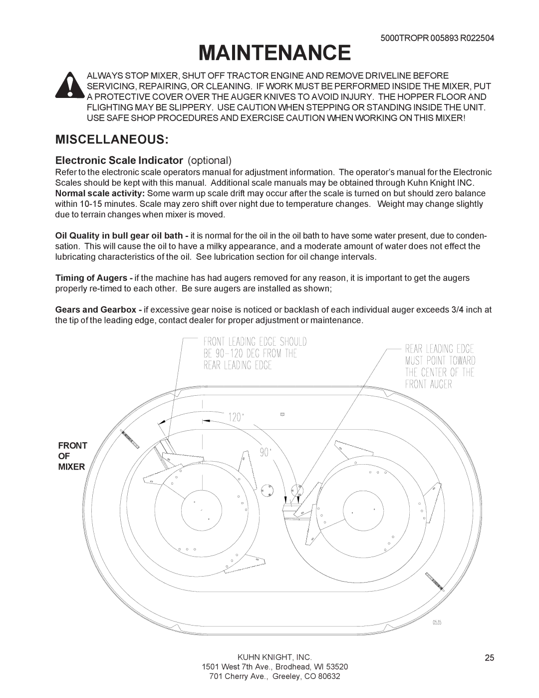 Kuhn Rikon 5000 Series, Verti-Maxx Mixer instruction manual Miscellaneous, Front Mixer 