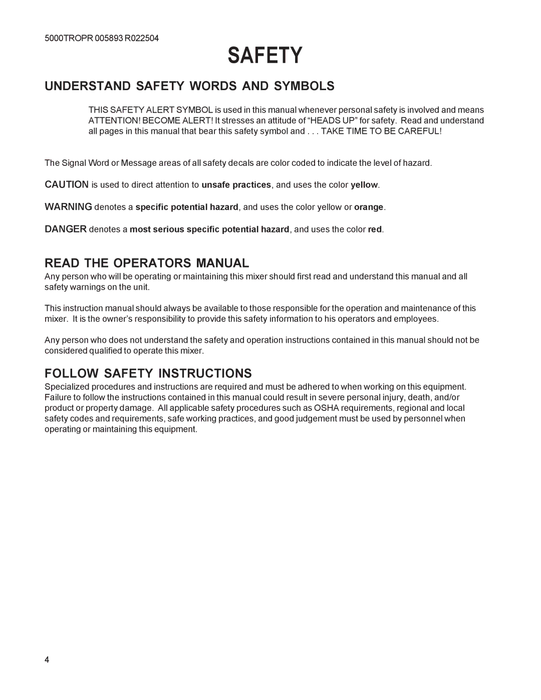 Kuhn Rikon Verti-Maxx Mixer Understand Safety Words and Symbols, Read the Operators Manual, Follow Safety Instructions 