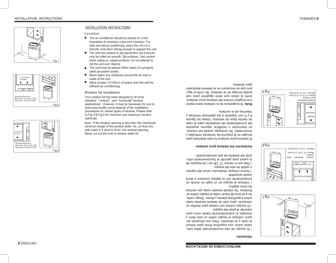 Kul KU32085 manual Installation Instructions, ESPAÑOL9, Location, Window kit Installation 