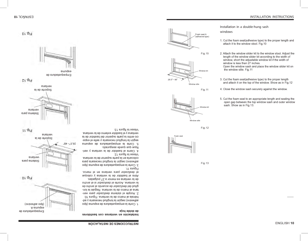 Kul KU32085 manual Installation in a double-hung sash windows 