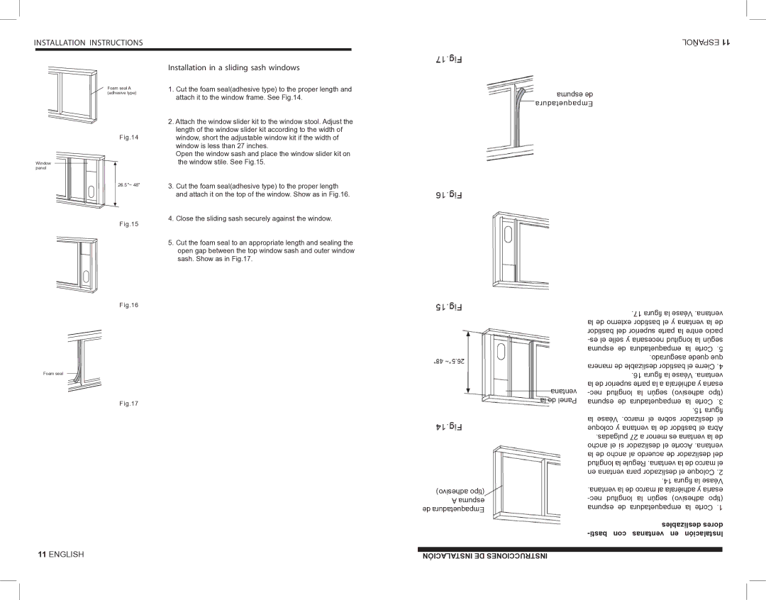 Kul KU32085 manual Installation in a sliding sash windows, ESPAÑOL11 