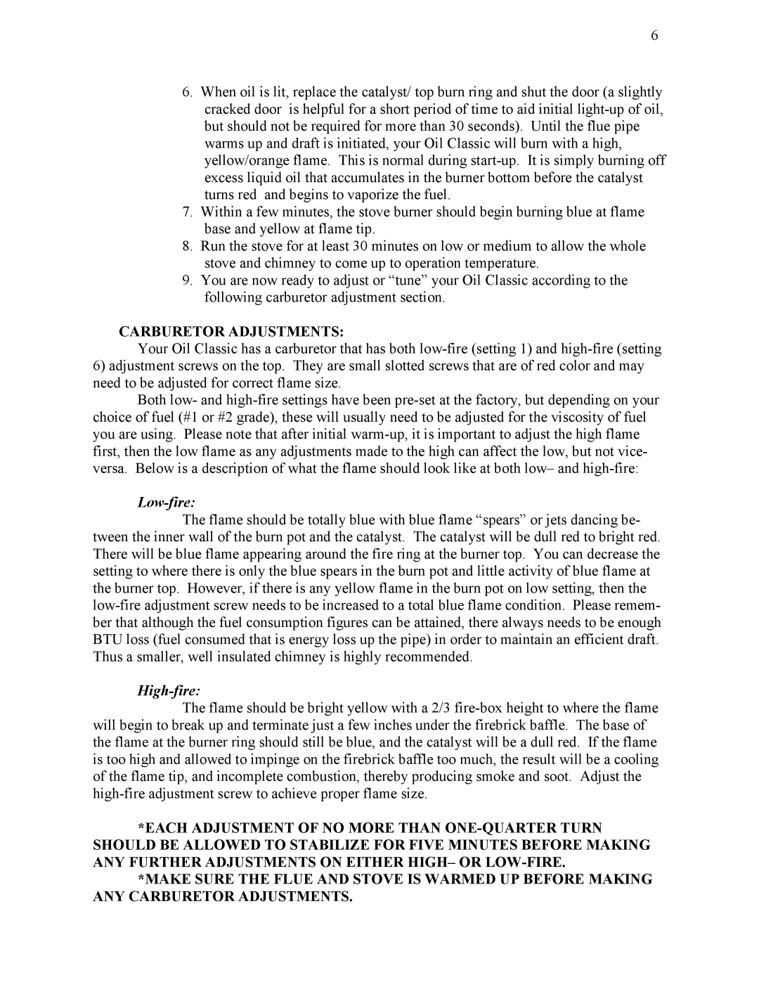 Kuma Stoves AR-7, AR-8, AR-10 user manual Carburetor Adjustments 