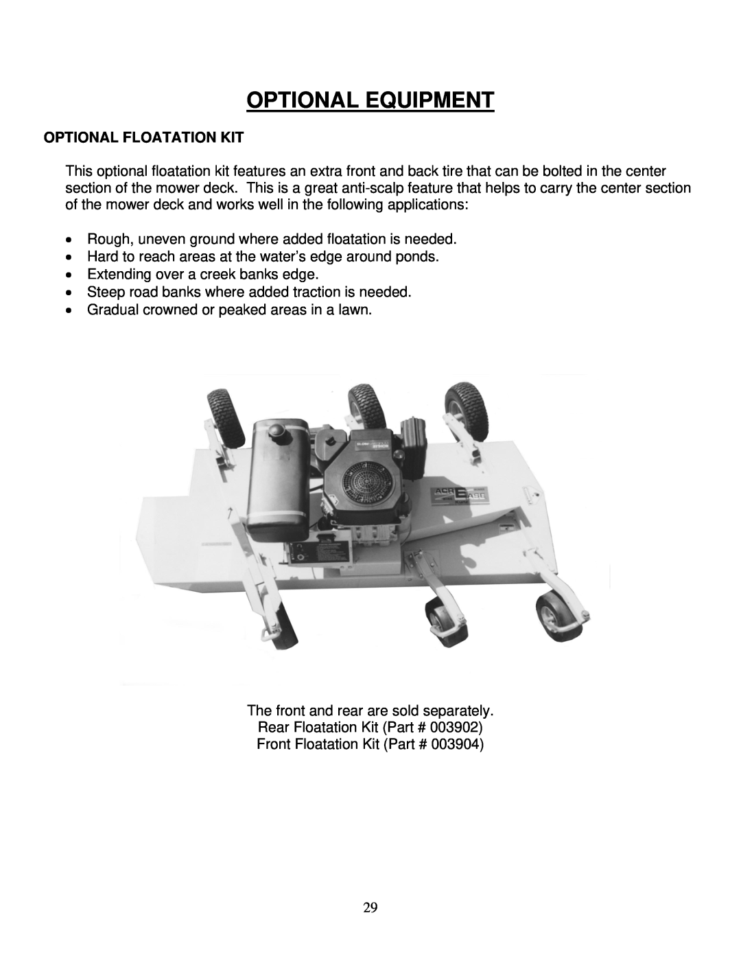 Kunz C60K, H60T, H60B, E60B owner manual Optional Equipment, Optional Floatation Kit 