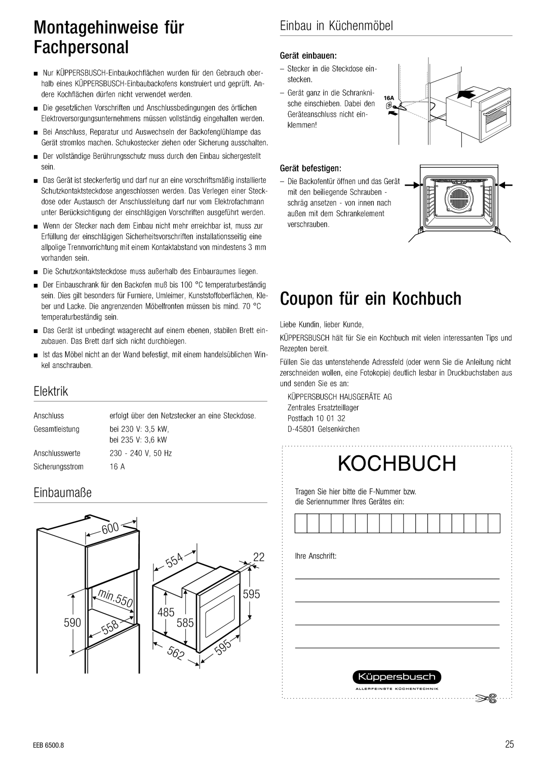 Kuppersbusch USA EEB 6500.8 installation manual 562 