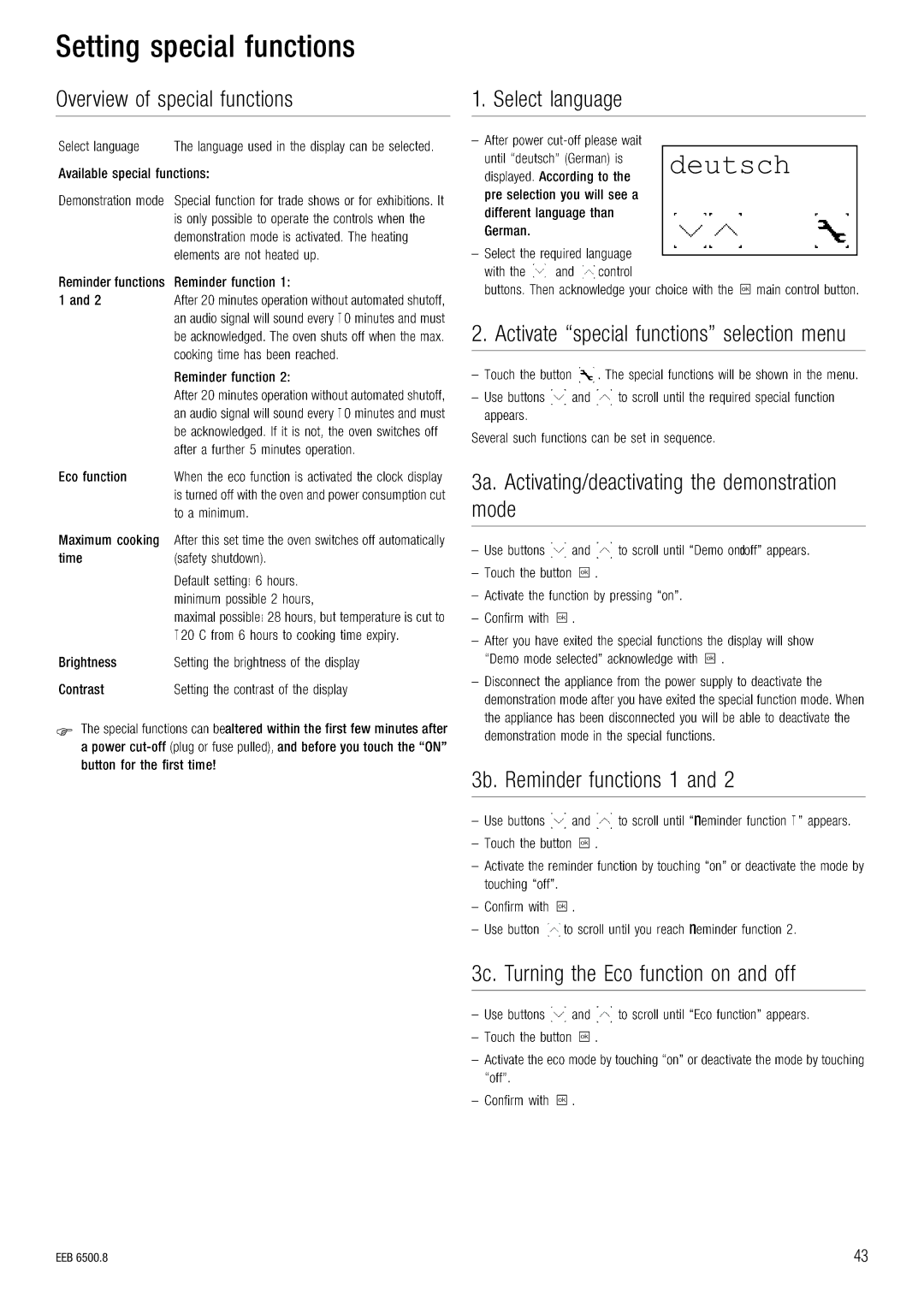 Kuppersbusch USA EEB 6500.8 installation manual PÉííáåÖ=ëéÉÅá~ä=ÑìåÅíáçåë 