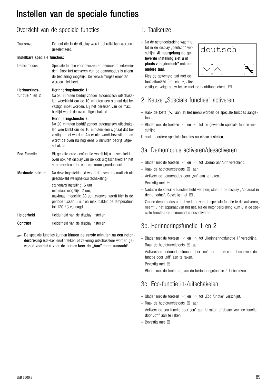 Kuppersbusch USA EEB 6500.8 installation manual FåëíÉääÉå=î~å=ÇÉ=ëéÉÅá~äÉ=ÑìåÅíáÉë 