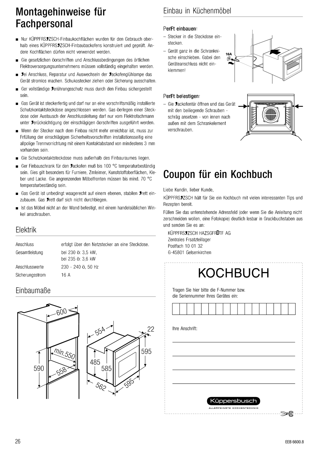 Kuppersbusch USA EEB 6600.8 installation manual 562 