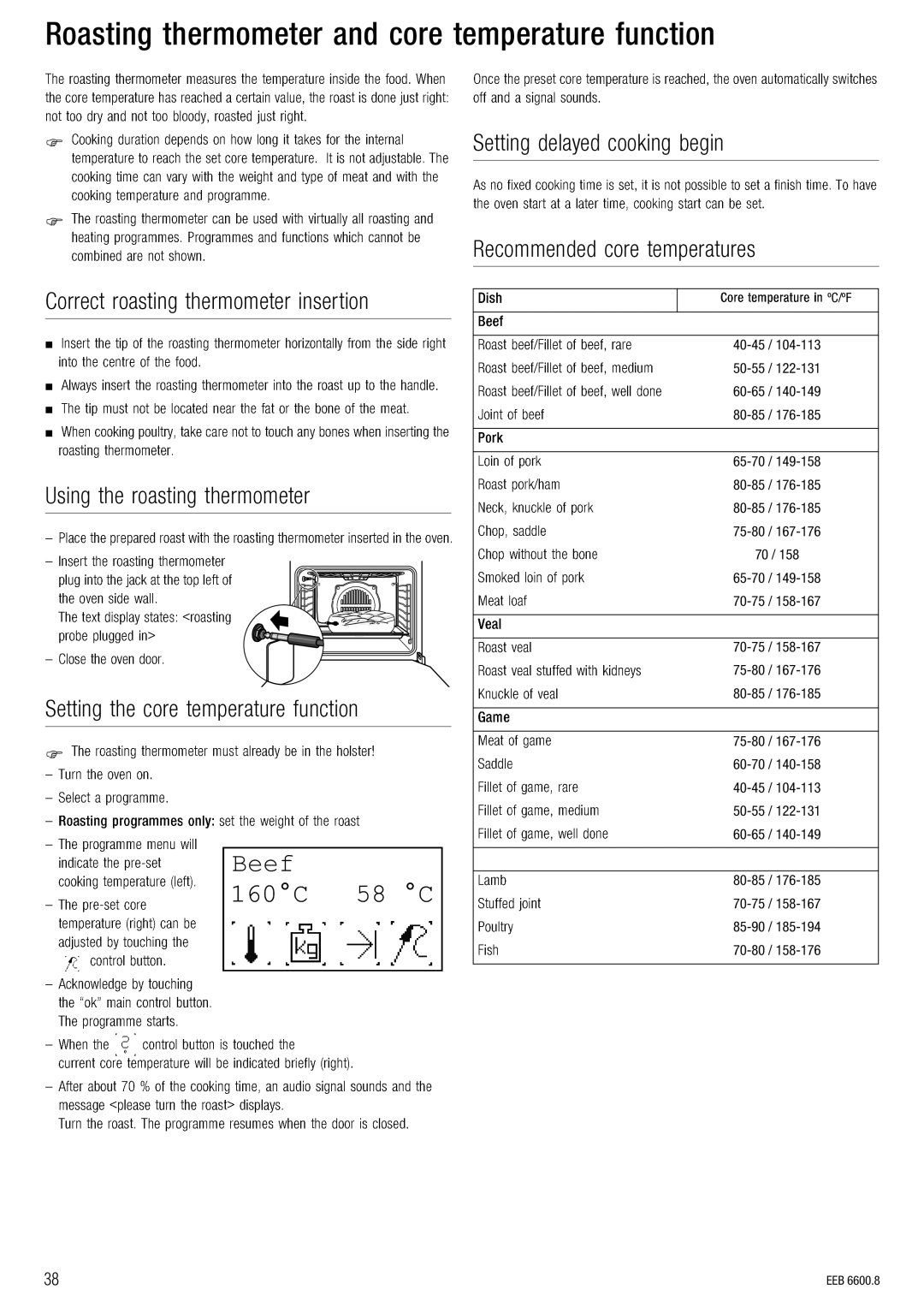 Kuppersbusch USA EEB 6600.8 installation manual Oç~ëíáåÖ=íÜÉêãçãÉíÉê=~åÇ=ÅçêÉ=íÉãéÉê~íìêÉ=ÑìåÅíáçå 