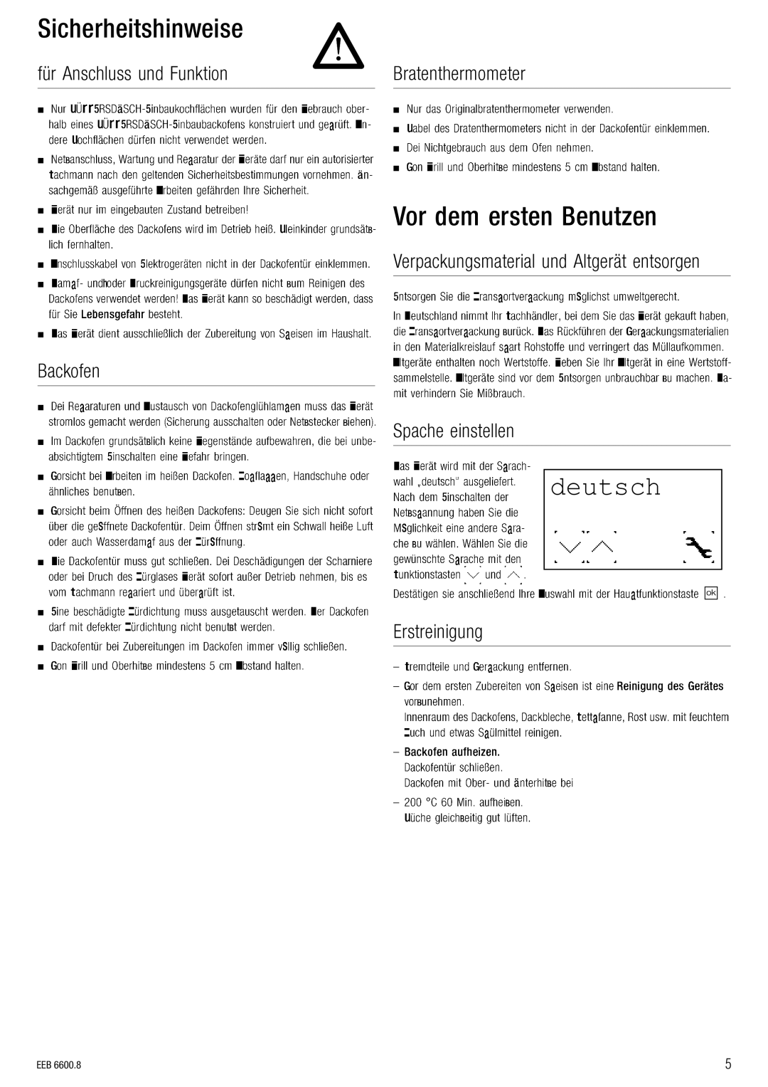 Kuppersbusch USA EEB 6600.8 installation manual PáÅÜÉêÜÉáíëÜáåïÉáëÉ, Sçê=ÇÉã=ÉêëíÉå=ÉåìíòÉå 