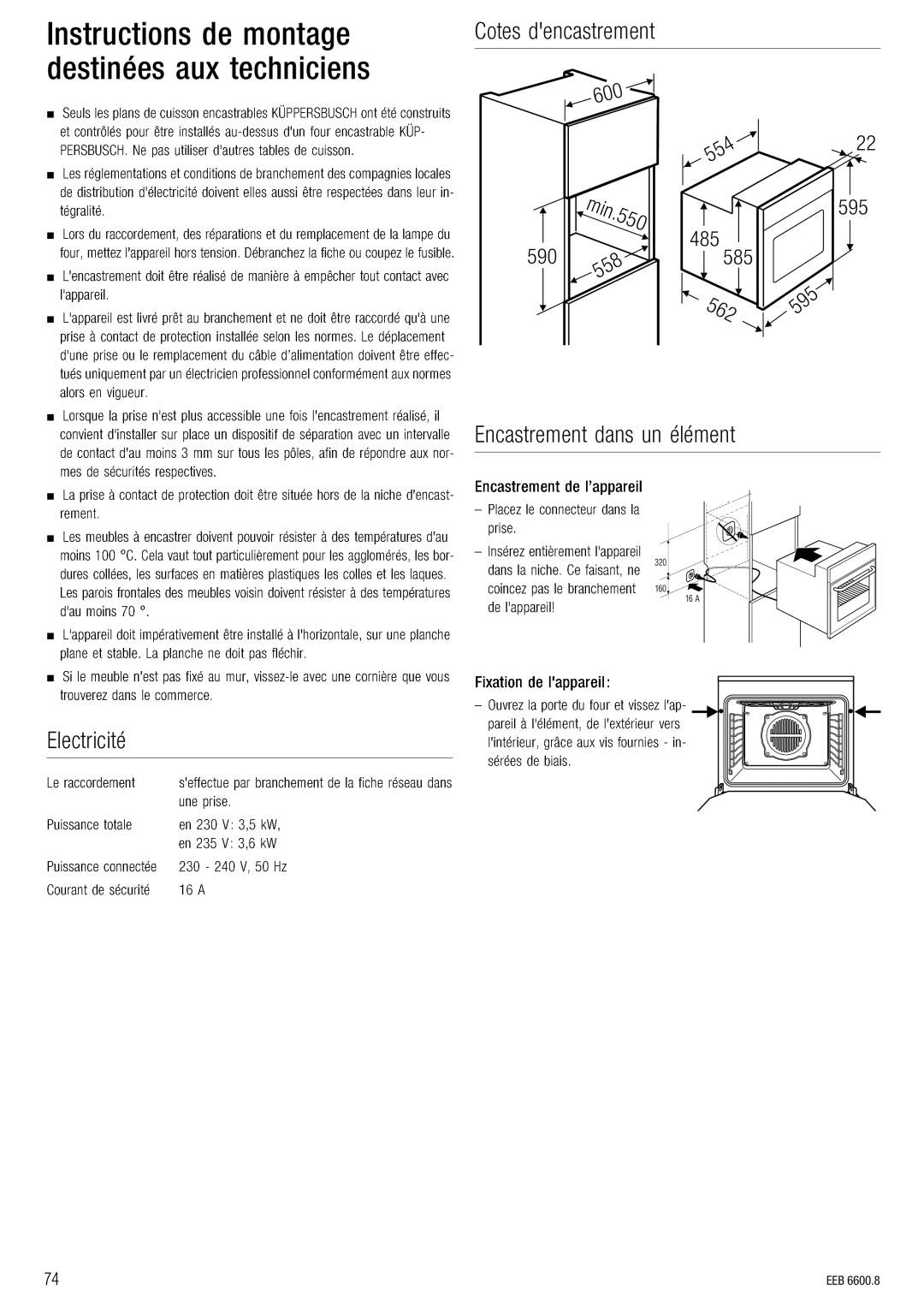 Kuppersbusch USA EEB 6600.8 installation manual FåëíêìÅíáçåë=ÇÉ=ãçåí~ÖÉ= 