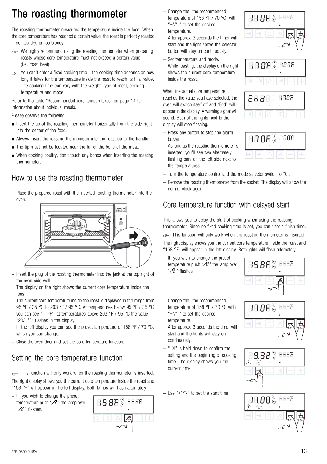 Kuppersbusch USA EEB 9600.0 manual Roasting thermometer, How to use the roasting thermometer 