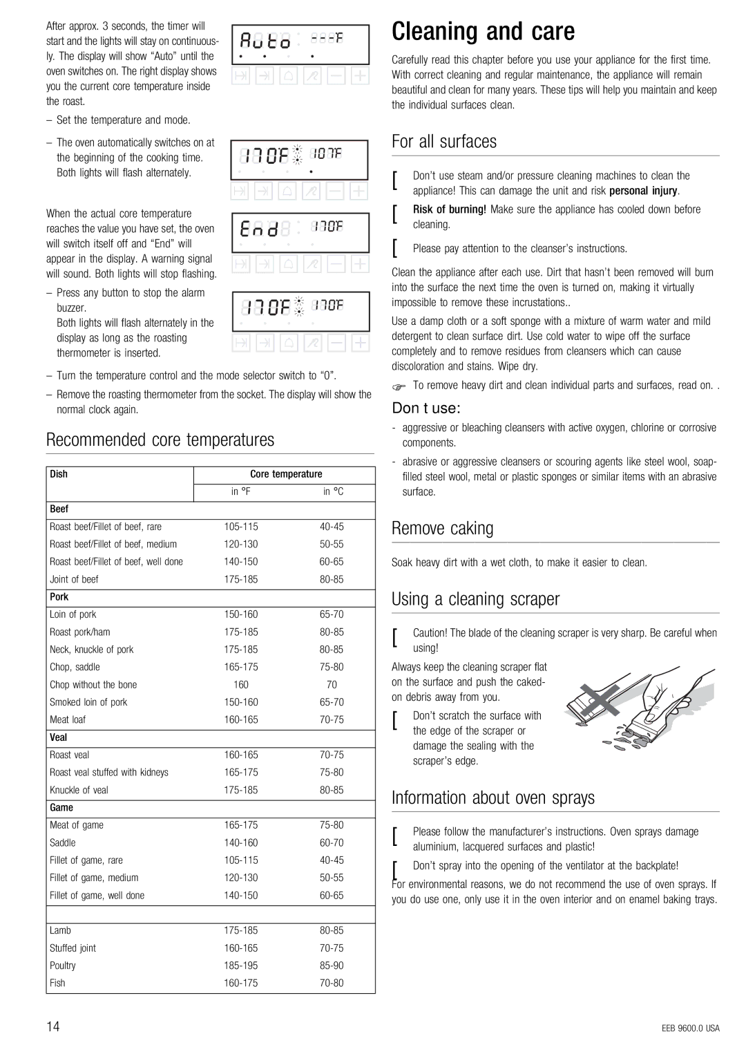 Kuppersbusch USA EEB 9600.0 manual Cleaning and care 