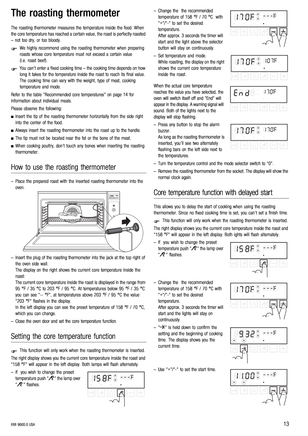 Kuppersbusch USA EEB 9600.0 manual The roasting thermometer, How to use the roasting thermometer 