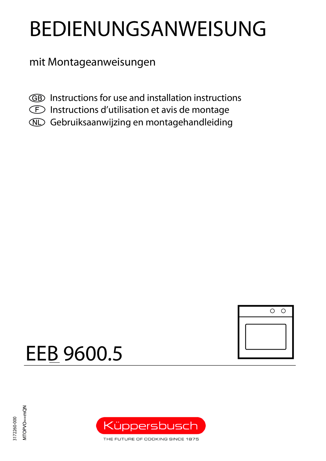 Kuppersbusch USA EEB 9600.5 installation instructions MTOPVO==mQN, 3172260-000 