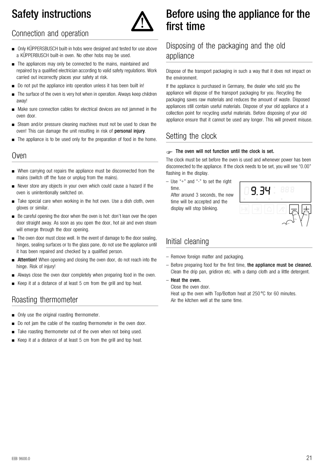 Kuppersbusch USA EEB 9600.5 installation instructions ~ÑÉíó=áåëíêìÅíáçåë 