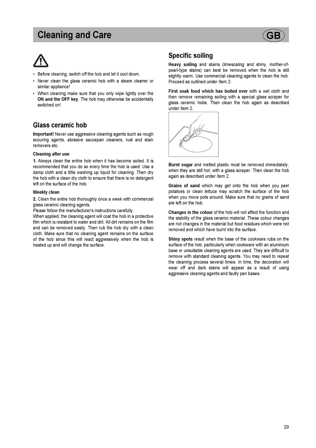 Kuppersbusch USA EKI 607.2 Cleaning and Care, Specific soiling, Glass ceramic hob, Cleaning after use, Weekly clean 