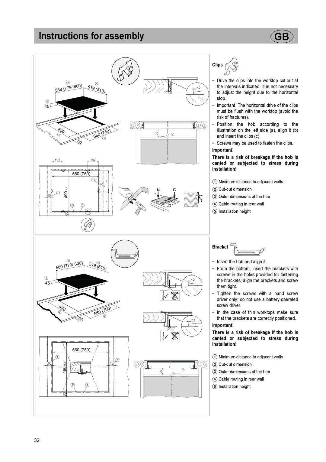 Kuppersbusch USA EKI 607.2, EKI 848.0, EKI 807.2 Clips, Canted or subjected to stress during, Installation, Bracket 