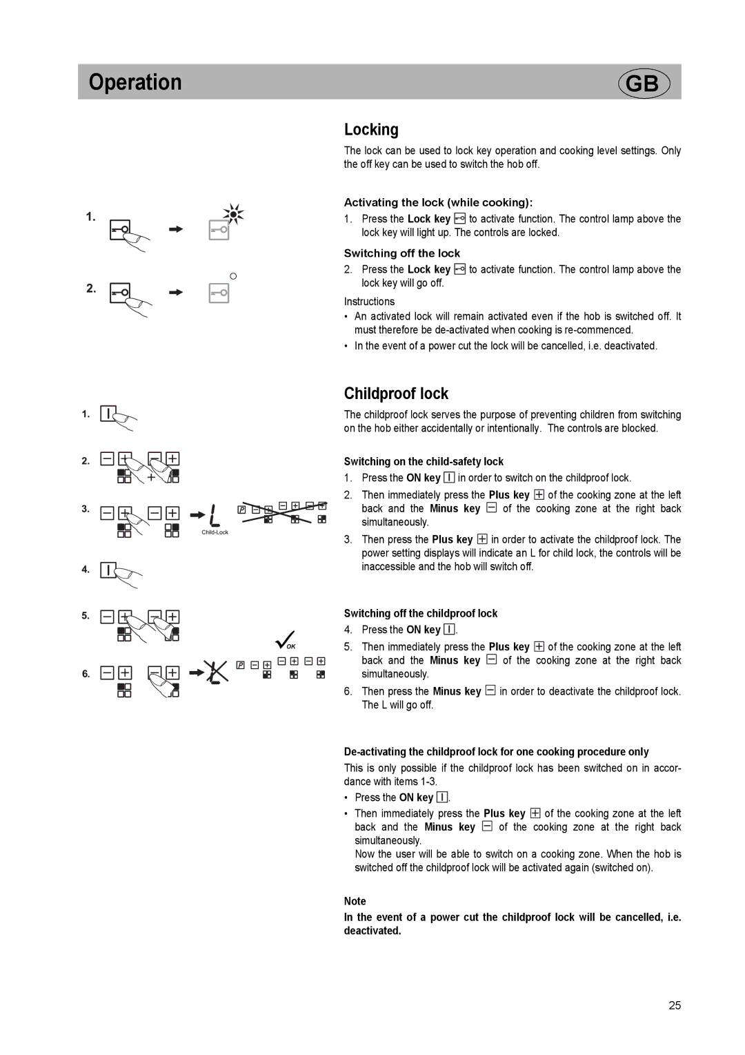 Kuppersbusch USA EKI 807.2, EKI 607.2, EKI 848.0 installation instructions Locking, Childproof lock 