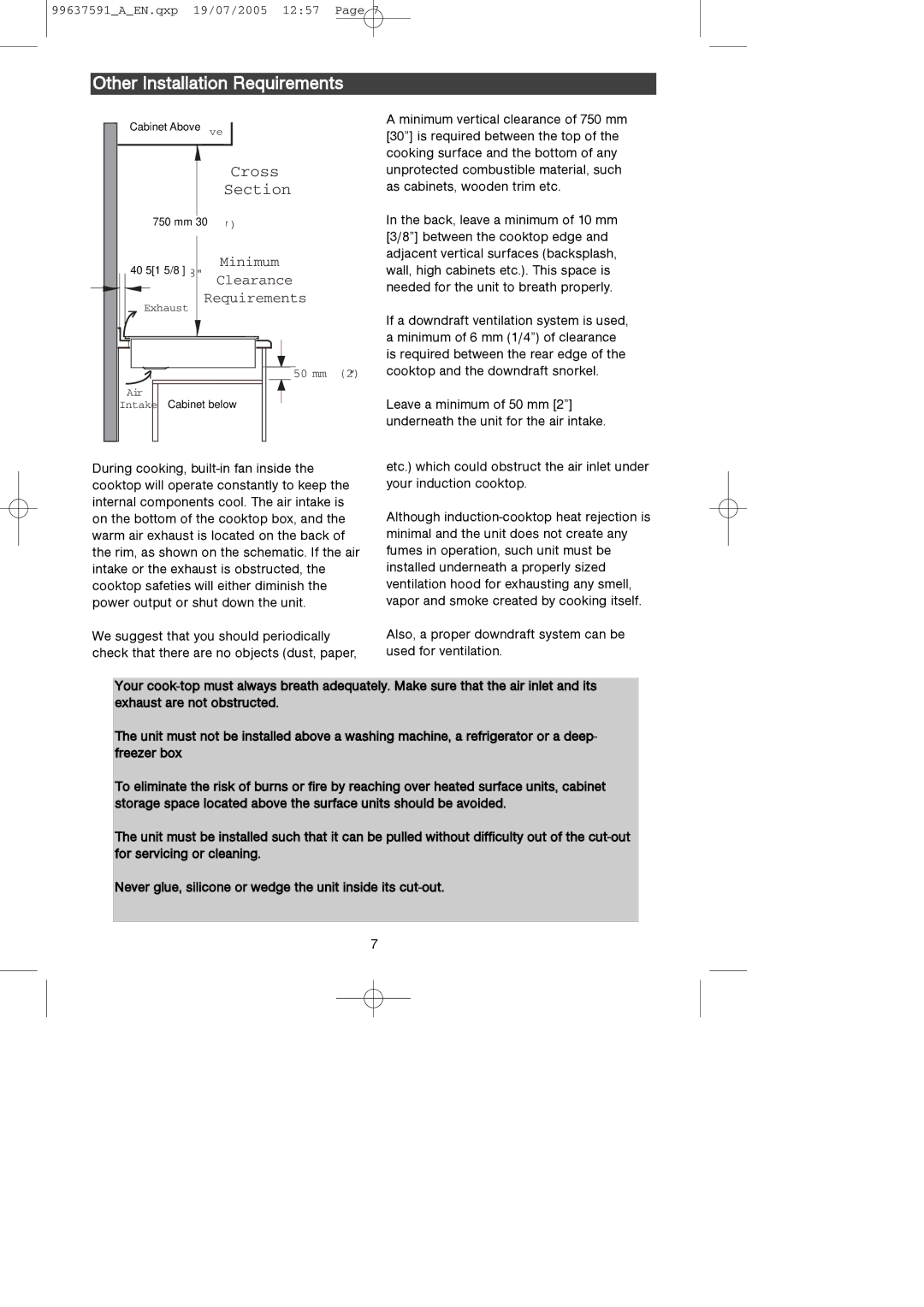 Kuppersbusch USA EKI326UL manual Other Installation Requirements, Cross Section 