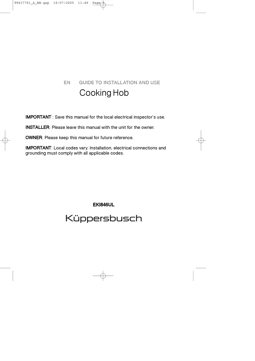 Kuppersbusch USA EKI846UL manual Cooking Hob 