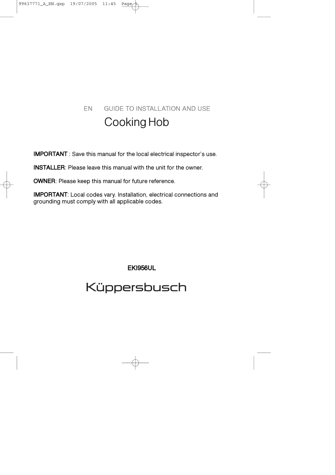 Kuppersbusch USA EKI956UL manual Cooking Hob 