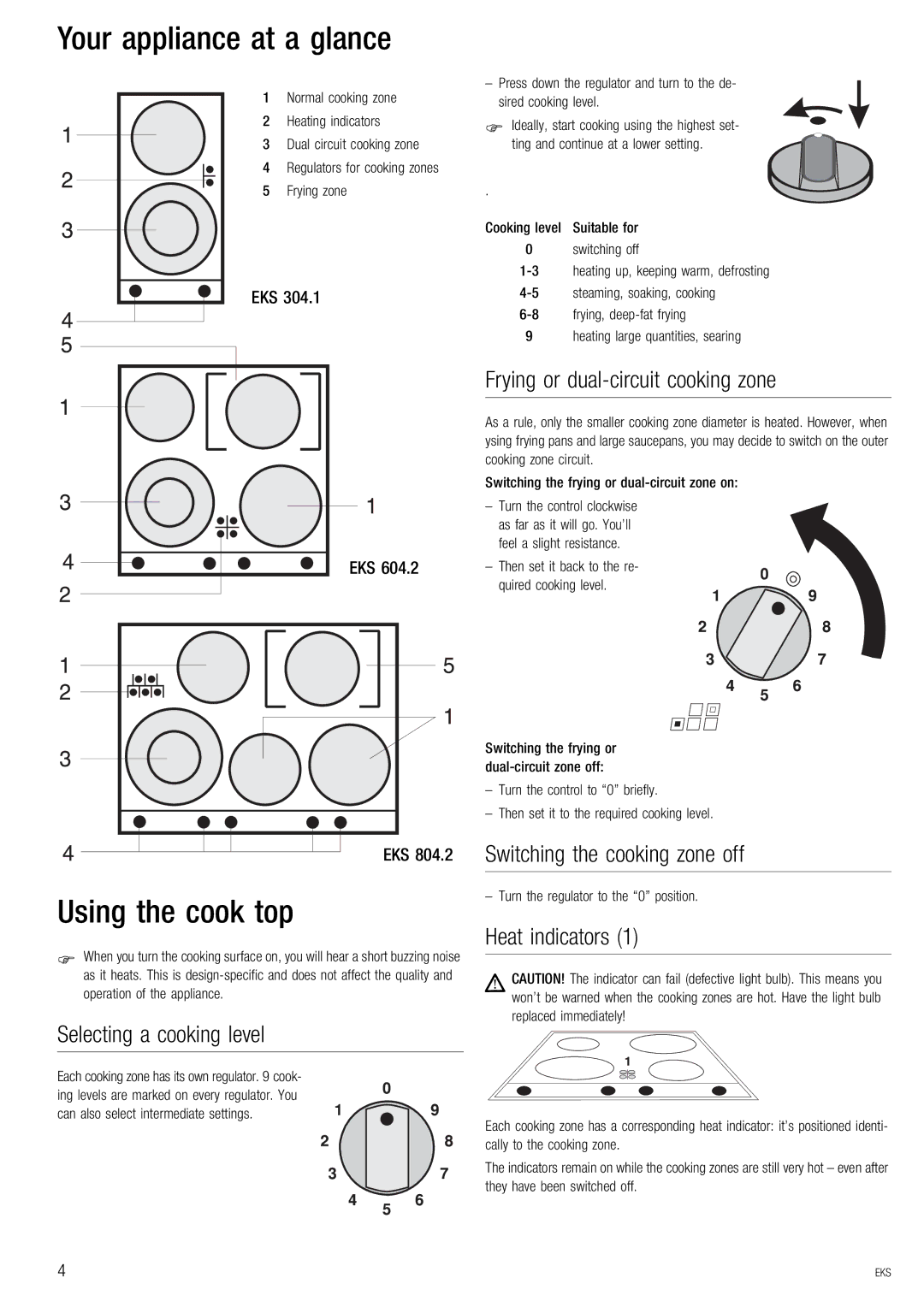 Kuppersbusch USA EKS 804.2, EKS 604.2 manual Your appliance at a glance, Using the cook top 