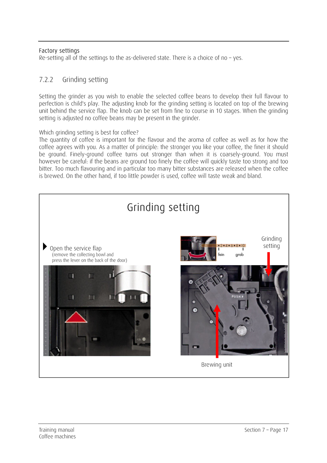 Kuppersbusch USA EKV 6600.0 manual Grinding setting, Factory settings 