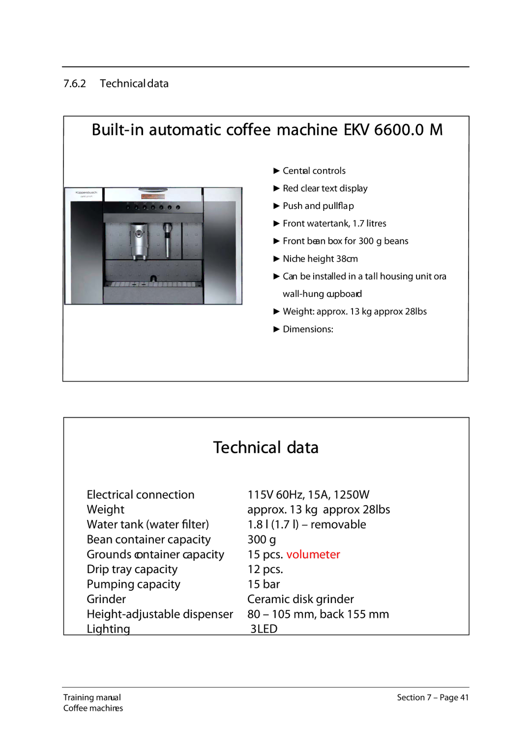 Kuppersbusch USA EKV 6600.0 manual Electrical connection 115V 60Hz, 15A, 1250W Weight, Lighting, Technical data 