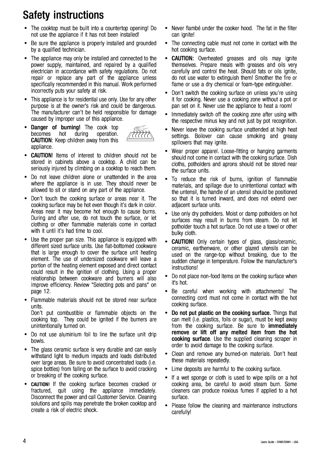 Kuppersbusch USA EKWH, EKWE manual Safety instructions 