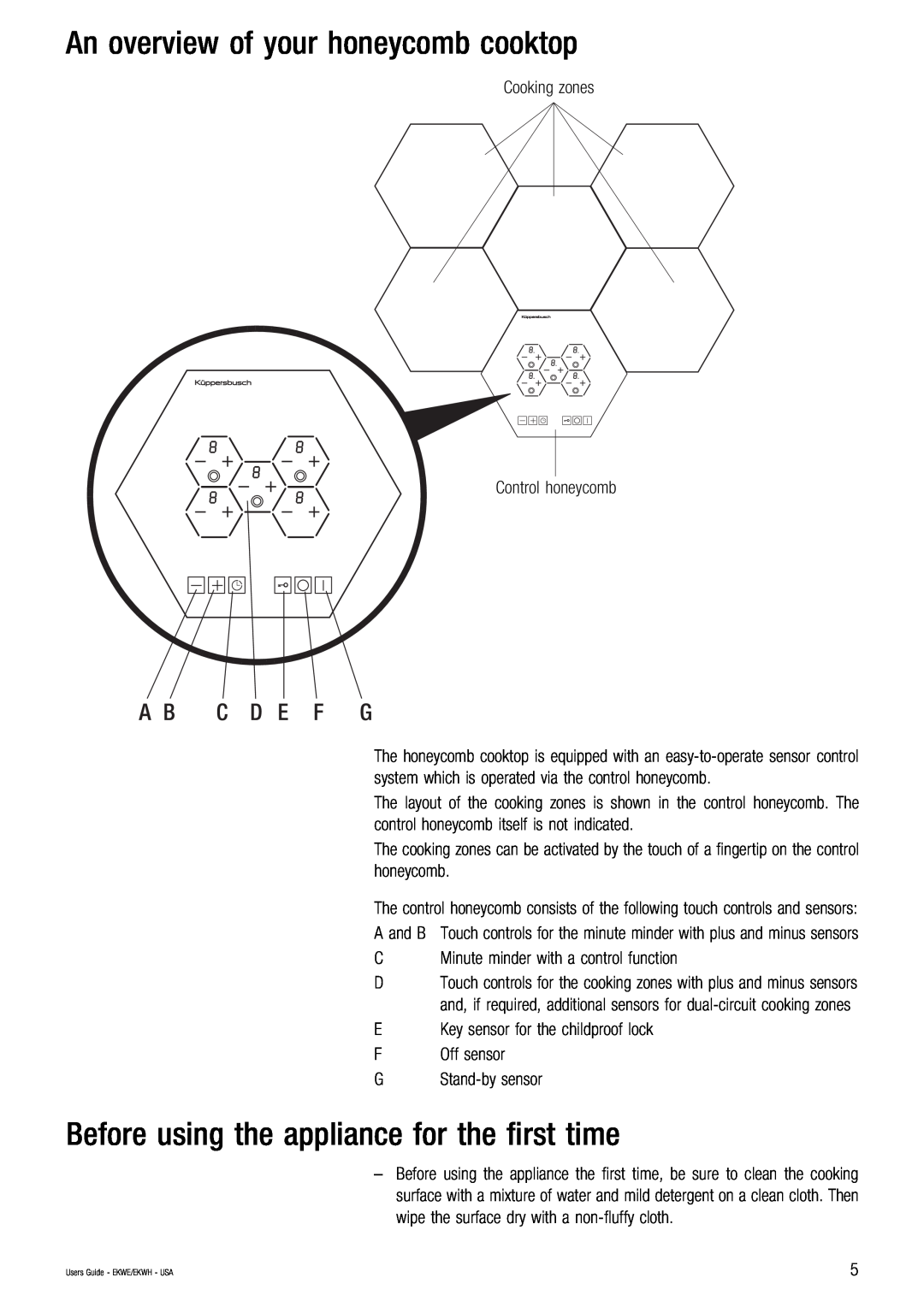 Kuppersbusch USA EKWE, EKWH manual An overview of your honeycomb cooktop, Before using the appliance for the first time 