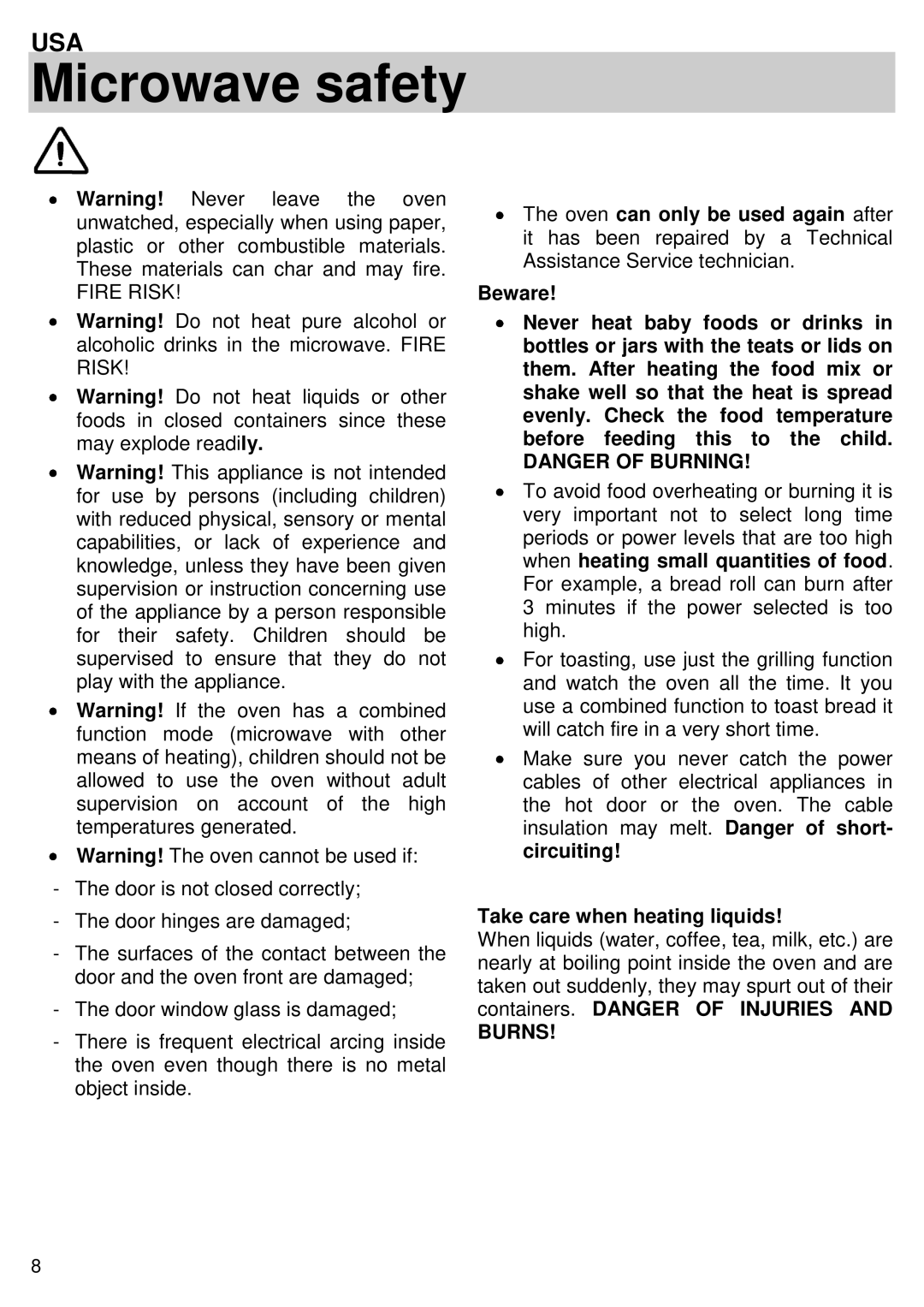 Kuppersbusch USA EMWK1050.1E-UL instruction manual Microwave safety, Take care when heating liquids 