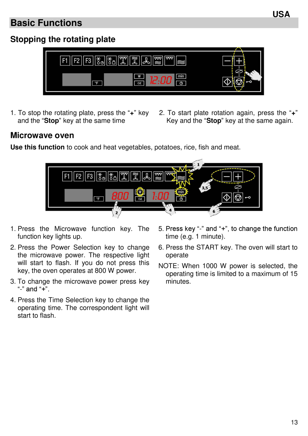 Kuppersbusch USA EMWK1050.1E-UL instruction manual Basic Functions, Stopping the rotating plate, Microwave oven 