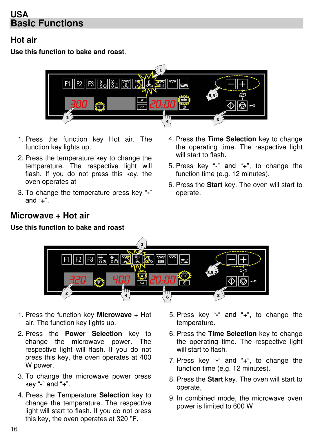 Kuppersbusch USA EMWK1050.1E-UL instruction manual Microwave + Hot air, Use this function to bake and roast 