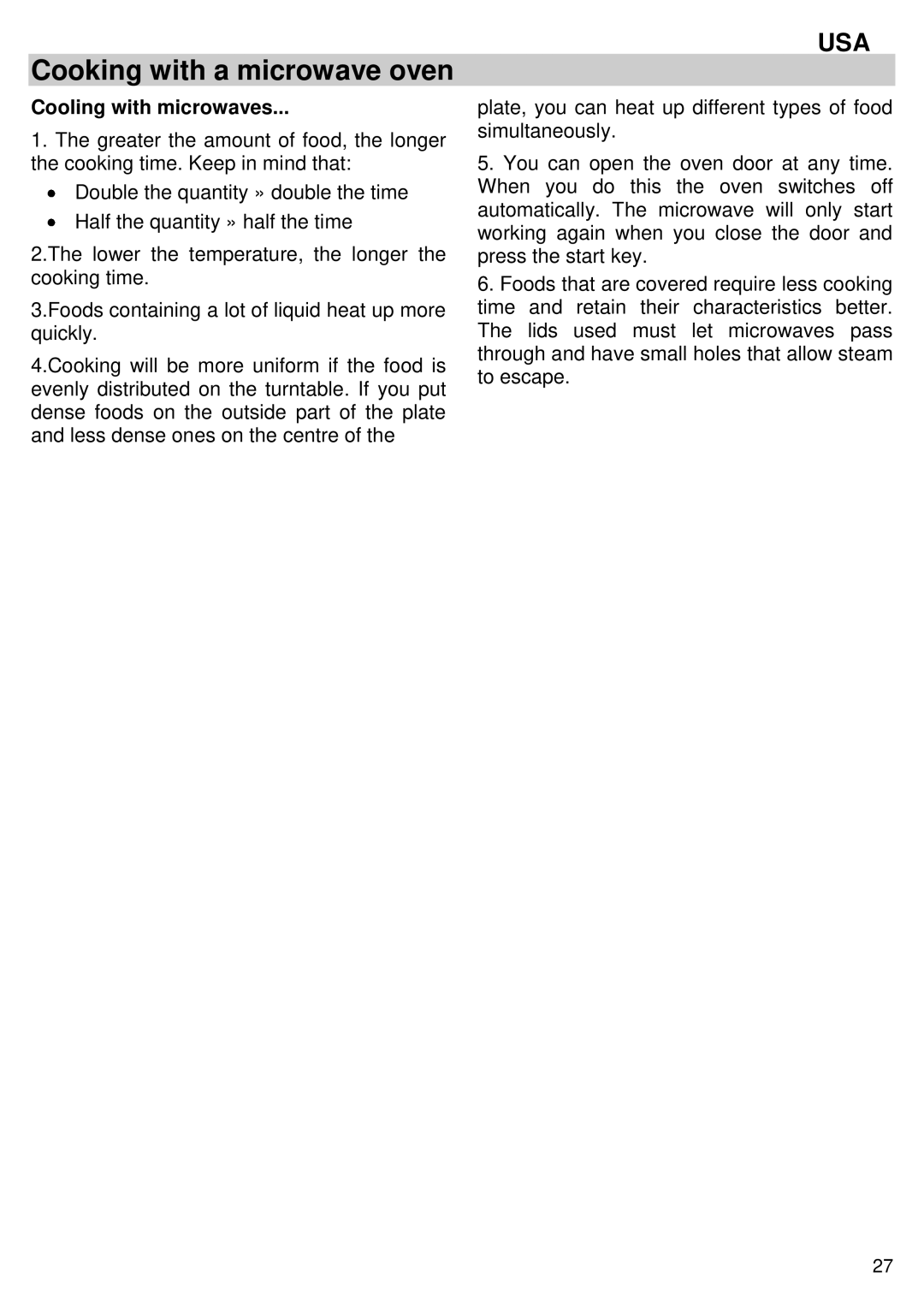 Kuppersbusch USA EMWK1050.1E-UL instruction manual Cooling with microwaves 