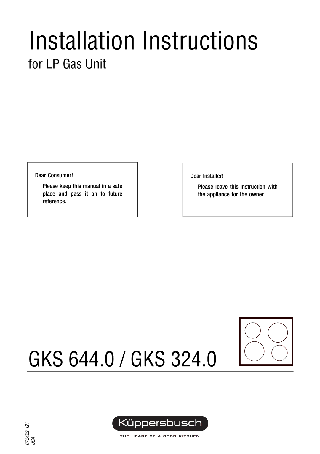 Kuppersbusch USA GKS 324.0, GKS 644.0 installation instructions Installation Instructions 