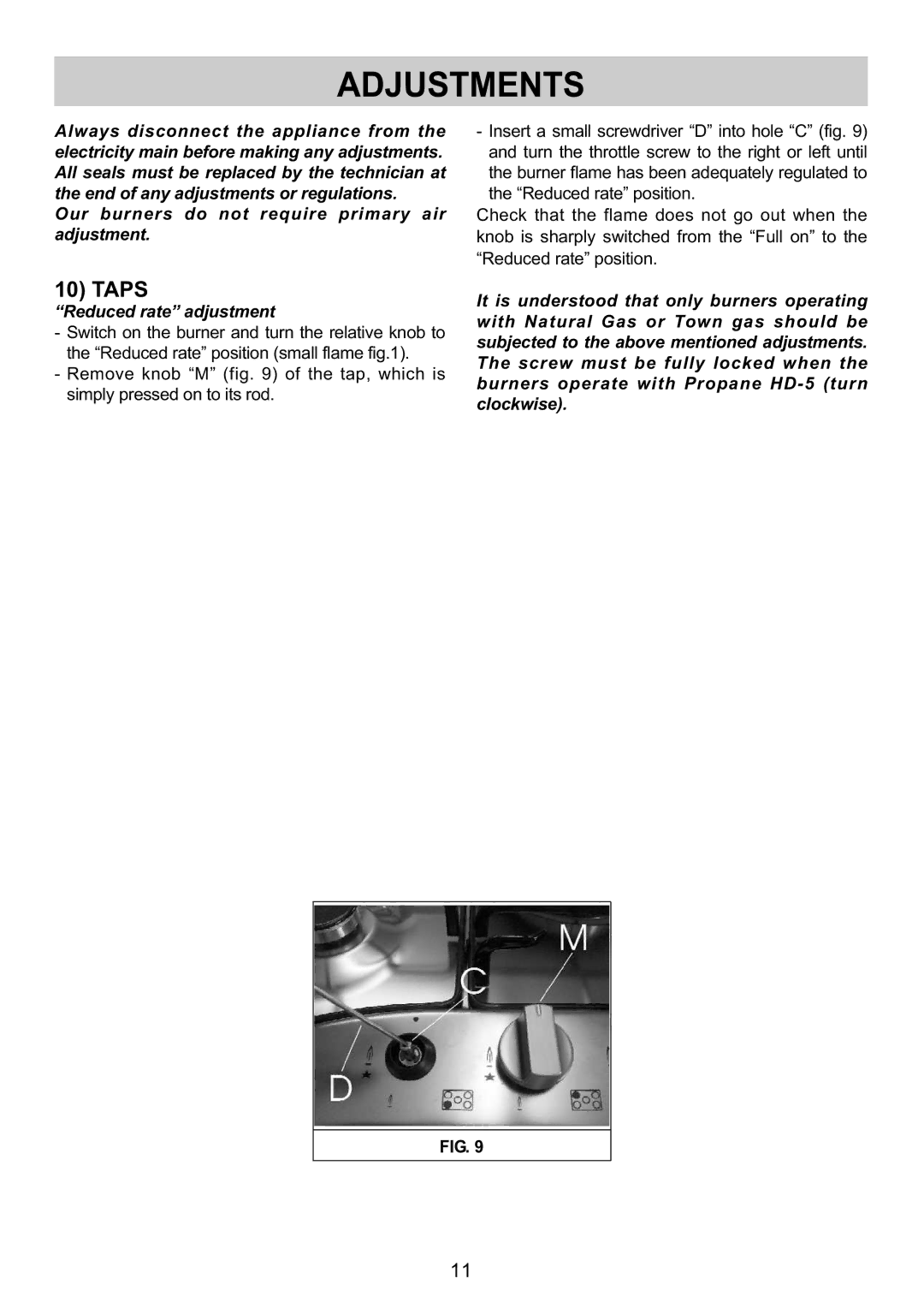 Kuppersbusch USA GMS 9551.0 E-UL, GMS 6540.0 E-UL instruction manual Adjustments, Reducedrateadjustment 