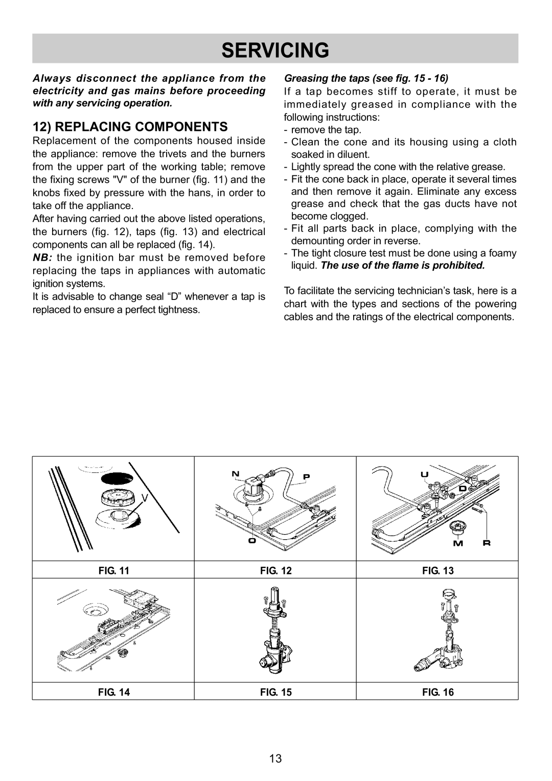 Kuppersbusch USA GMS 9551.0 E-UL, GMS 6540.0 E-UL Servicing, Replacing Components, Greasingthetapsseefig.15-16 