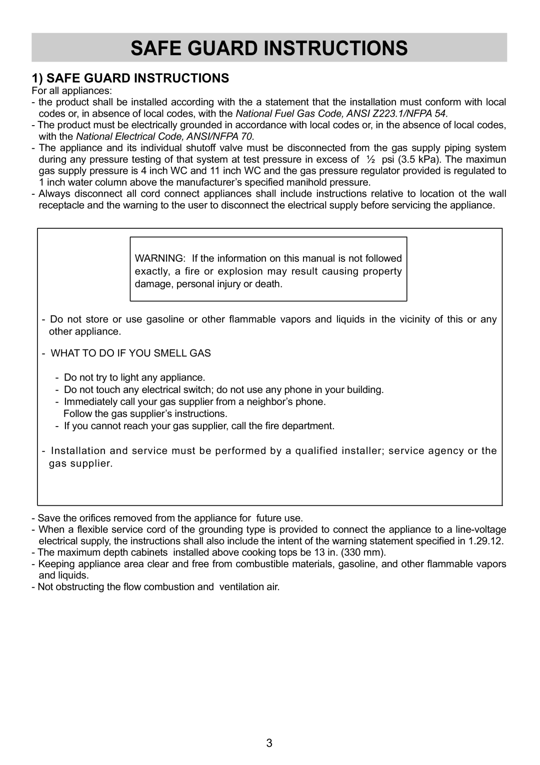 Kuppersbusch USA GMS 9551.0 E-UL, GMS 6540.0 E-UL instruction manual Safe Guard Instructions 