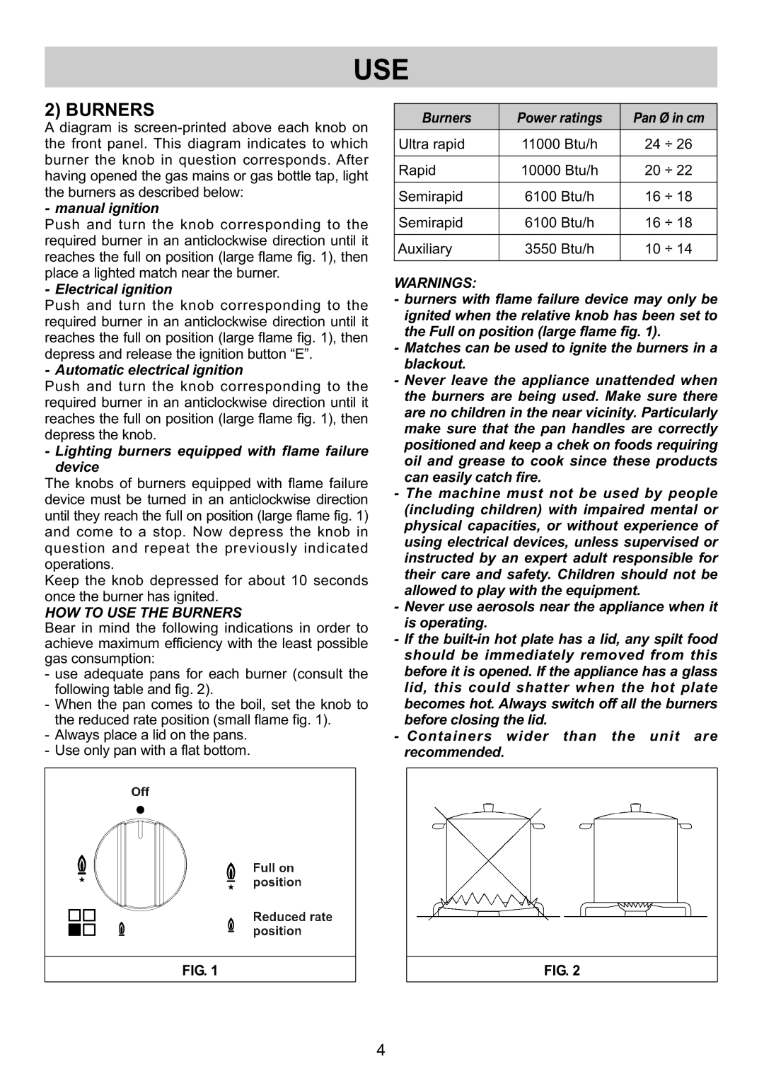 Kuppersbusch USA GMS 6540.0 E-UL, GMS 9551.0 E-UL instruction manual Use, Burners 