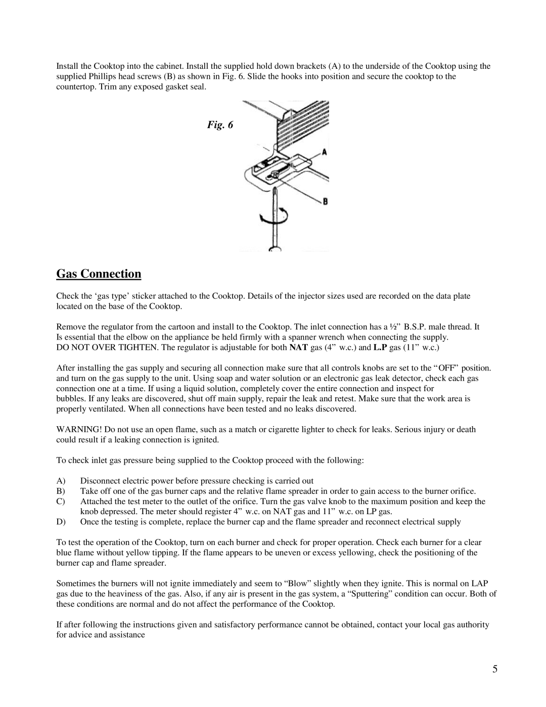 Kuppersbusch USA GMS 955.1 manual Gas Connection 