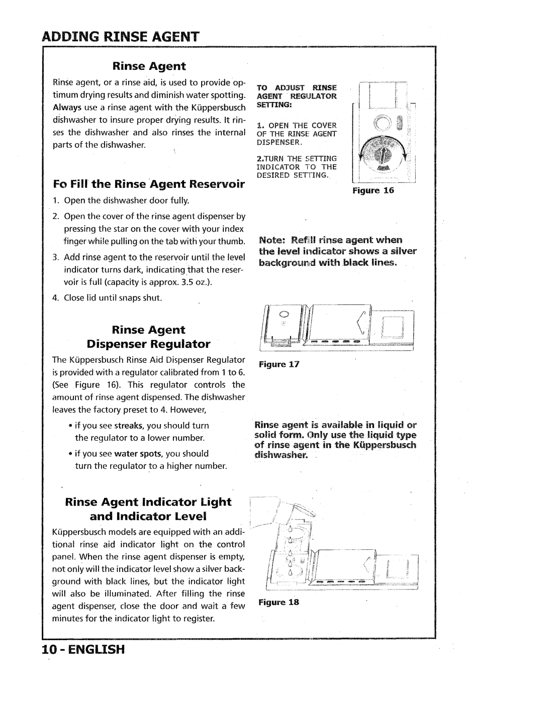 Kuppersbusch USA IGVS669 Adding Rinse Agent, Rinse Agent Dispenser Regulator, Rinse Agent indicator Light Indicator Level 