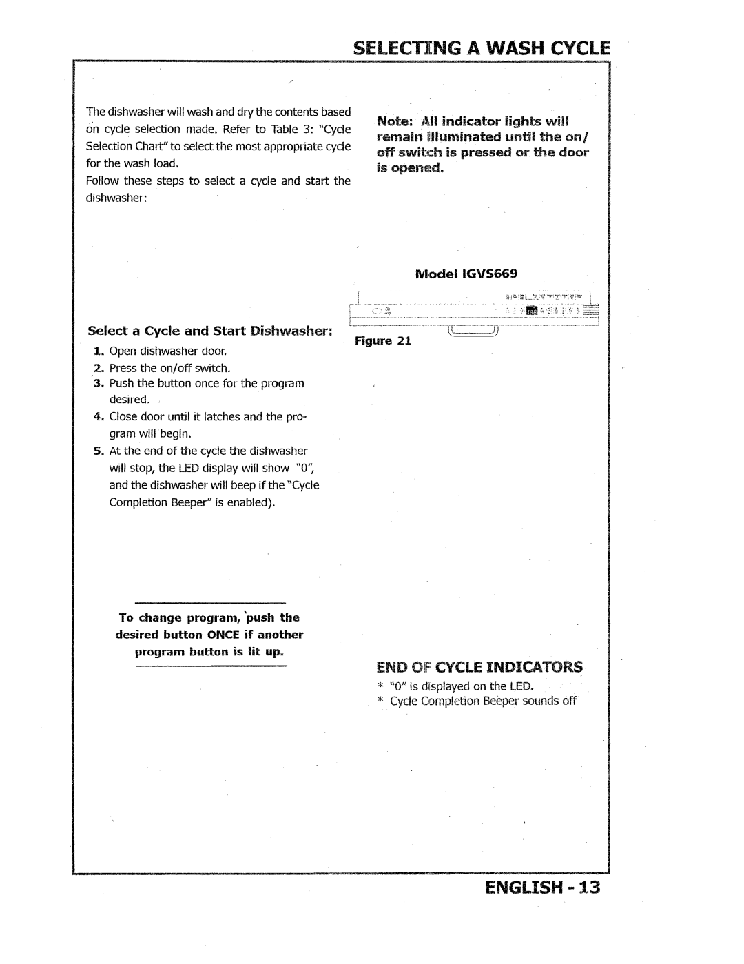 Kuppersbusch USA IGVS669 manual Selecting a Wash Wcle, Select a Cycle and Start Dishwasher L 