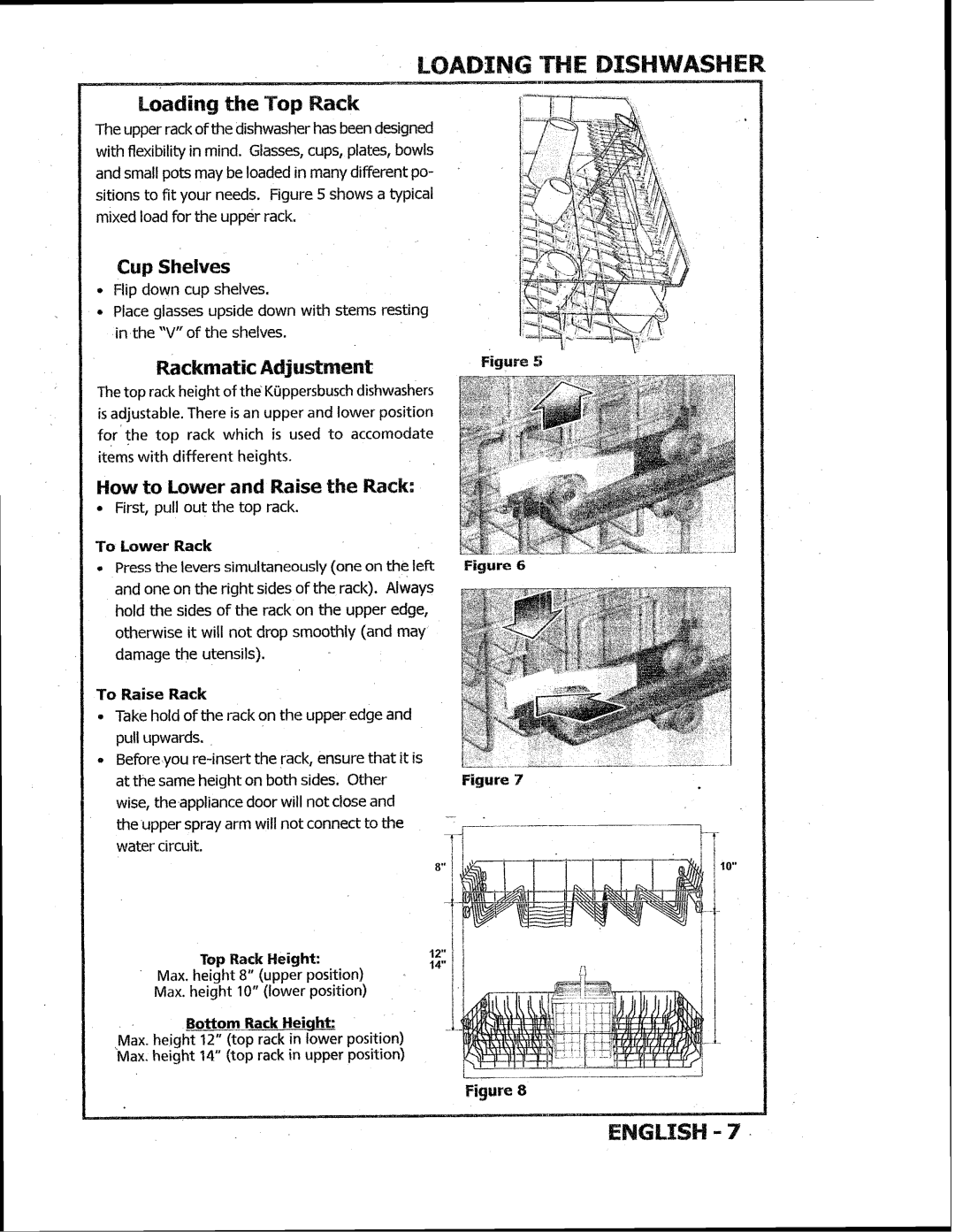 Kuppersbusch USA IGVS669 manual Loading $HEDISHWASHER, 1RackmatiEcAdjustmemat, Cup Shelives 