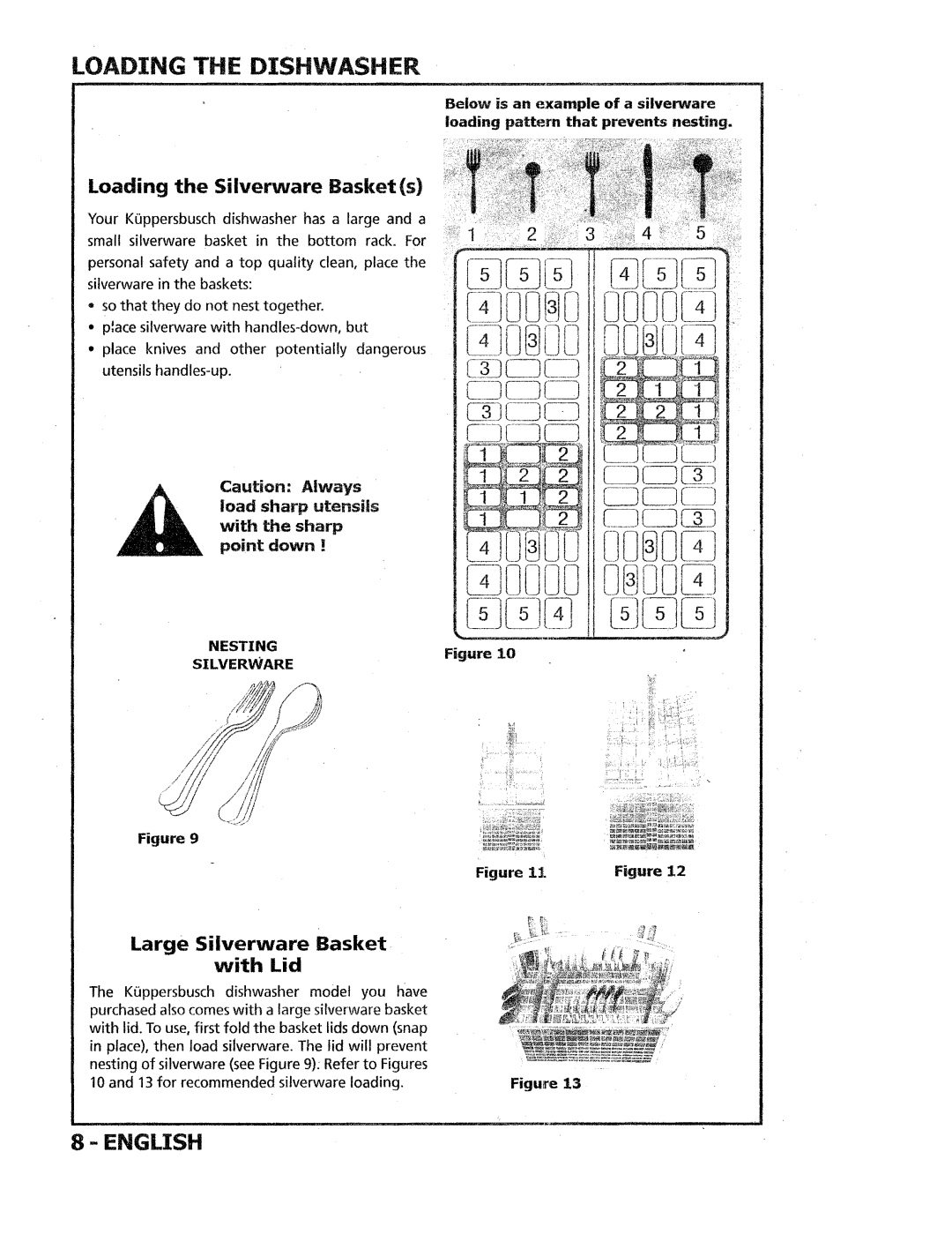 Kuppersbusch USA IGVS669 manual Loading the Silverware Baskets, Large SiCverwware Basket With Lid 