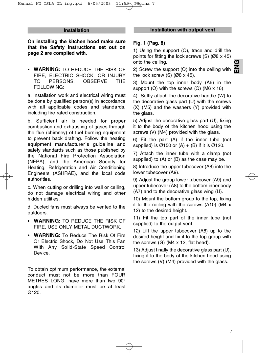 Kuppersbusch USA IKD 1157.1 GE-UL installation instructions Installation with output vent, Pag 