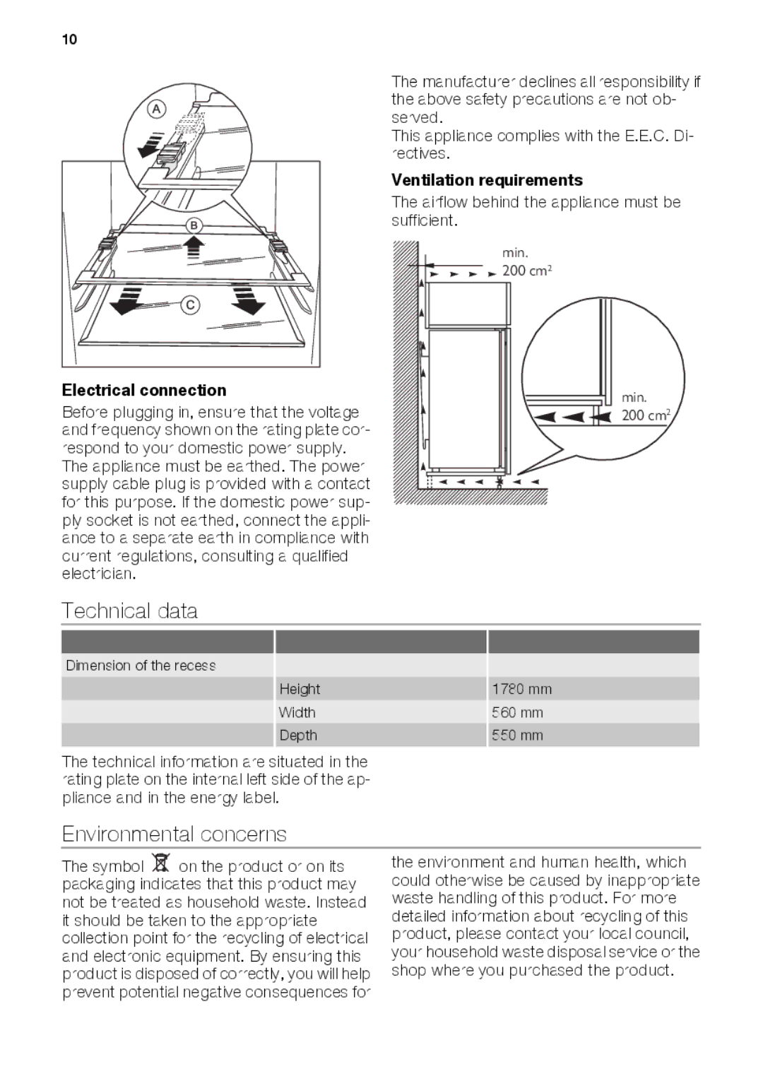 Kuppersbusch USA IKE339-1 Technical data, Environmental concerns, Electrical connection, Ventilation requirements 