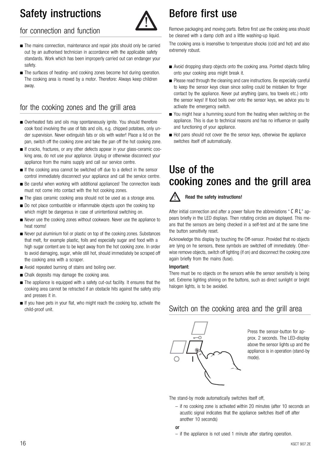 Kuppersbusch USA KGCT 907.2E Safety instructions, Before first use, Use, For connection and function 