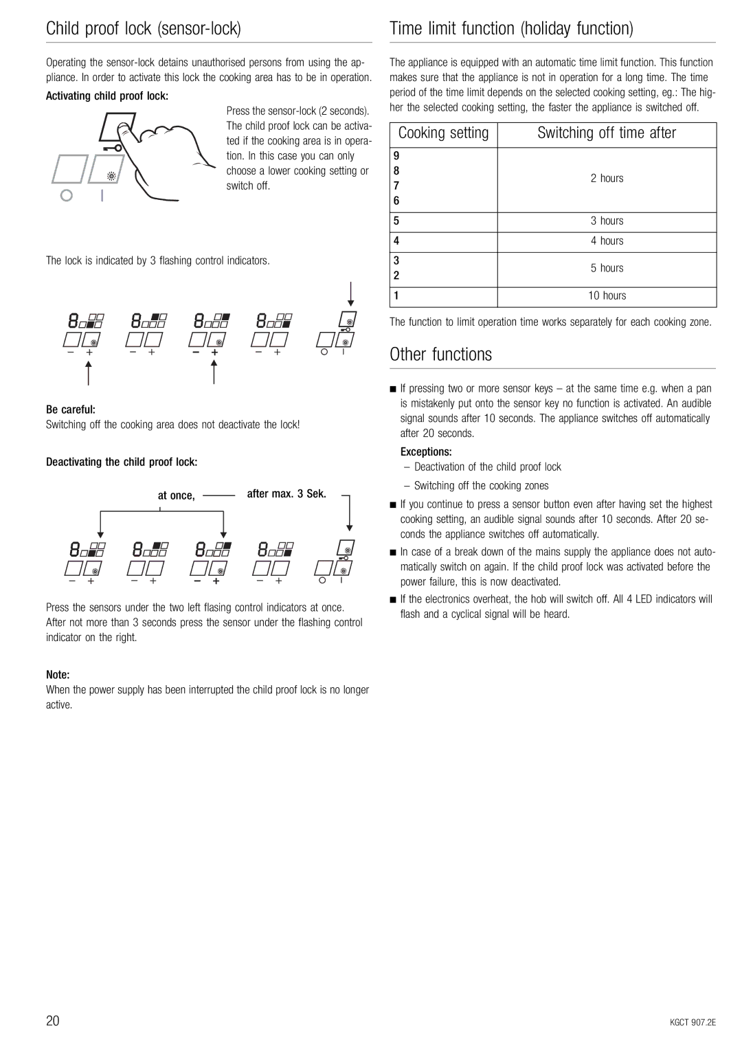 Kuppersbusch USA KGCT 907.2E installation instructions Other functions 